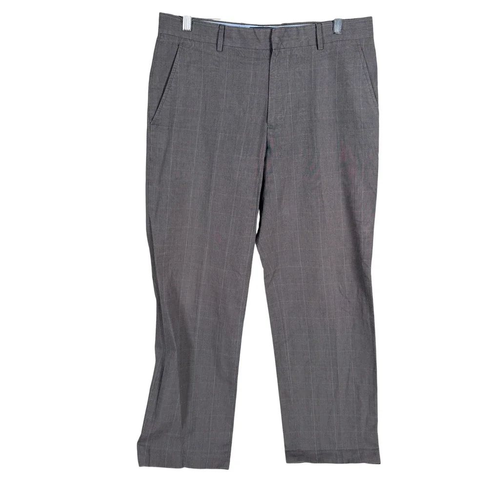 Banana Republic‎ Dress Pants Mens 33x32 Gray Glen Plaid Windowpane Cotton Chinos